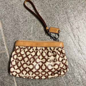Coach Signature Brown and Cream Wristlet